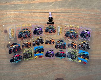 Monster Trucks Hot Wheels Niños / Niños 16oz UV DTF Vinilo Adhesivo Permanente Impermeable para Latas, Vasos y Tazas de Vidrio Libbey / Bola de Nieve