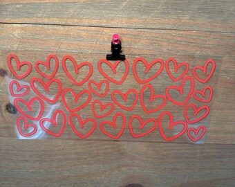 Red Heart | girly| 16oz UV DTF Cup Wrap – Waterproof Permanent Decal for Libbey Glass Cans, Tumblers & Cups