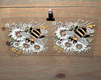 Bee Flower | white black yellow | girly| 16oz UV DTF Cup Wrap – Waterproof Permanent Decal for Libbey Glass Cans, Tumblers & Cups