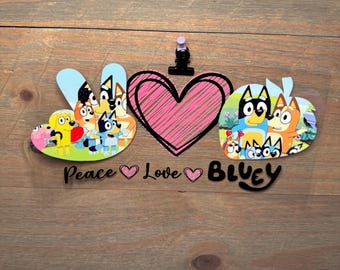 Peace Love Bluey | Disney 16oz UV DTF Cup Wrap – Waterproof Permanent Decal for Libbey Glass Cans, Tumblers & Cups | Snowglobe
