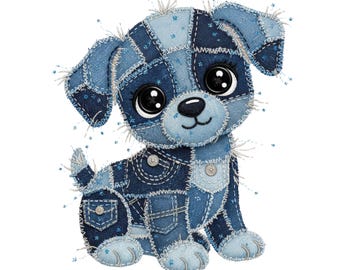 Cachorro de patchwork vaquero PNG: Diseño de sublimación estilo shabby chic (descarga digital)