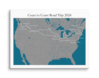 Custom Road Trip Map (Grey/Dark Blue)