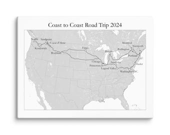 Custom Road Trip Map (Grey/White)