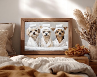 Funny Pet Portrait in Bathtub: Custom Dog Art, Pet Lover Gift