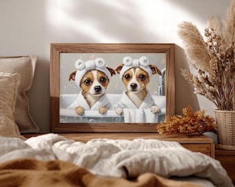 Custom Pet Portrait in Bathtub: Funny Bathroom Art for Pet Lovers, Dog Loss Gifts