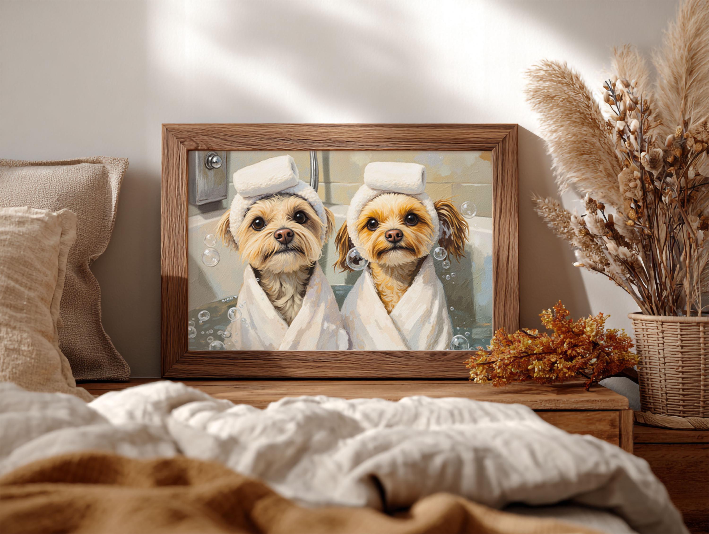 Funny Pet Portrait in Bathtub: Custom Royal Pet Art
