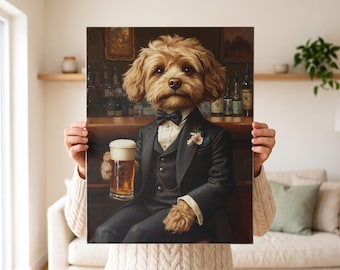 Custom Dog Drinking Beer Portrait, Funny Irish Bar Pet Lover Gift