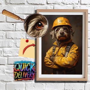 Construction Worker Pet Portrait: Custom Dog Art from Photo