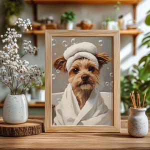 Funny Bathroom Art, Painting from Photo, Dog in Toilet, Funny Pet Portrait, Dog in Bathtub, Dog Portrait, Unique Pet Gift, Pet Memorial