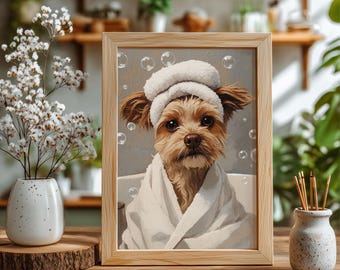 Funny Bathroom Art, Painting from Photo, Dog in Toilet, Funny Pet Portrait, Dog in Bathtub, Dog Portrait, Unique Pet Gift, Pet Memorial