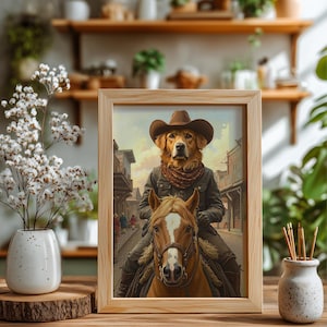 Cowboy Haustierportrait, Hund im Cowboyhut Westerndruck