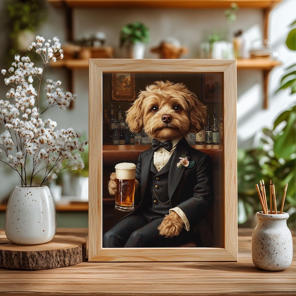 Aangepaste hond bier drinken portret, grappig cadeau Ierse bar huisdierliefhebber