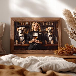 Multiple Dog Drinking Beer in Irish Pub, Funny Pet & Human Bar Portraits