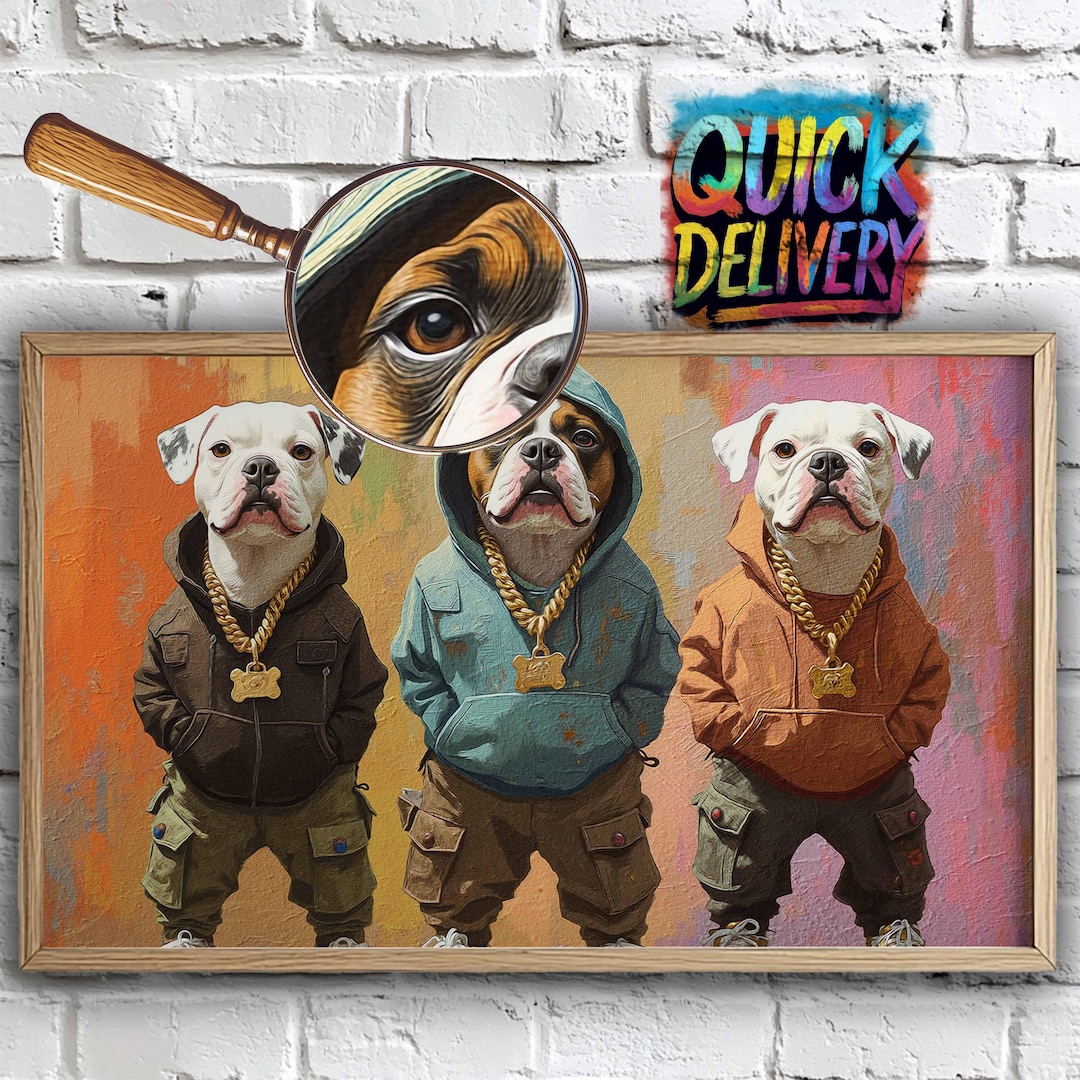 Triple Pet Portrait: Hip Hop Rap Star Dog Art, Custom Street Style Art ...
