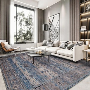 Traditional Blue Rug, Washable Non Slip Decorative Carpet, Rugs For Living Room