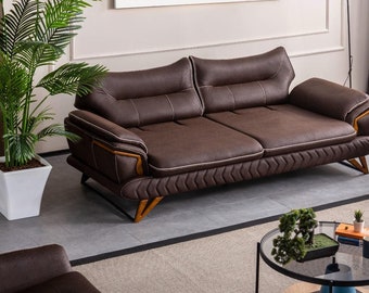 Conjunto de sofás executivos NAPOLI – Conforto artesanal, design atemporal | Nobuck e madeira de carpa | Frete grátis para todo o mundo