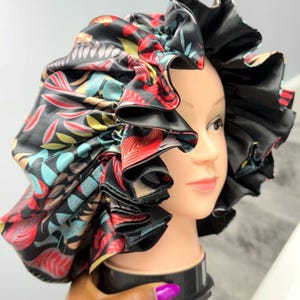 Large Reversible Satin Sleep Bonnet: Handmade Silky Hair Protection