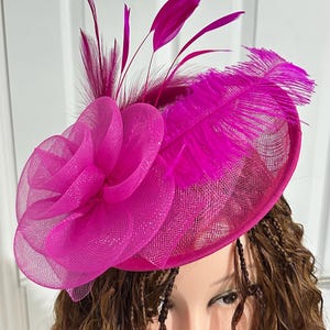 BIRDCAGE Fascinator hat feathers bow mesh net veil pom poms pink NEW size OSFA KalluliCC Fascinators Hat for Women Pink Tea Party Derby  main image 3