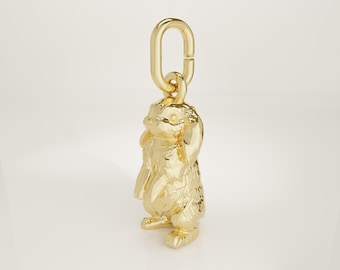 14K Solid Gold Bunny Charm Necklace, Tiny Rabbit Pendant, Minimal Handmade Animal Jewelry