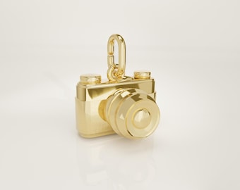 14K Solid Gold Camera Charm Necklace, Handmade Photography Pendant