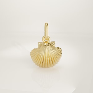 14K Solid Gold Seashell Charm, Delicate Handmade Scallop Pendant