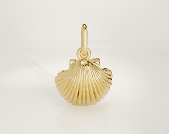 14K Solid Gold Seashell Charm, Delicate Handmade Scallop Pendant