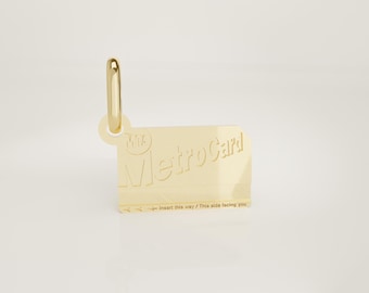 14K Solid Gold Metro Card Charm Necklace, Handmade Everyday Jewelry