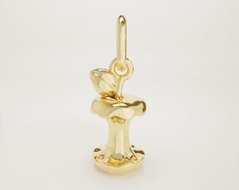 14K Solid Gold Apple Core Charm Necklace, Tiny Fruit Pendant