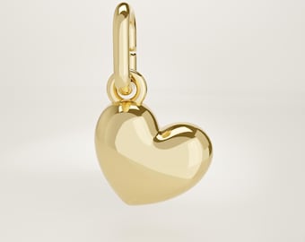 14K Solid Gold Heart Charm Necklace, Tiny Minimal Heart Pendant, Delicate Handmade Jewelry