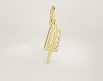14K Solid Gold Popsicle Charm: Handmade Realistic Mini Retro Pendant