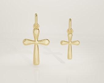 14K Solid Gold Cross Charm Necklace, Tiny Minimal Cross Pendant, Delicate Handmade Jewelry