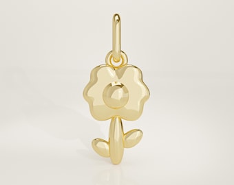 14K Solid Gold Flower Charm: Handmade Mini Floral Pendant