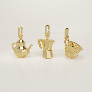 14K Solid Gold Custom Kaffee, Tee Anhänger: Handgemachter Espresso, Mokapot, Halskettenanhänger