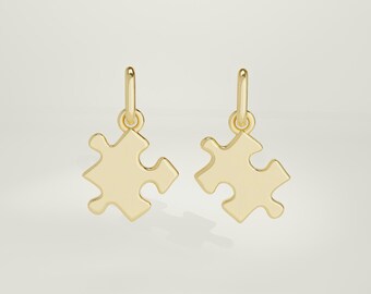 14K Solid Gold Puzzle Piece Charm Necklace, Tiny Minimal Puzzle Pendant, Delicate Handmade Jewelry