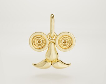 14K Solid Gold Disguise Mustache Mask Charm Necklace
