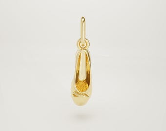 14K Solid Ballet Flats Charm Necklace, Tiny Flat Ballet Slipper Pendant
