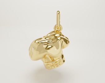14K Solid Gold Chef Hat Charm Necklace, Tiny Toque Pendant, Handmade Culinary Jewelry