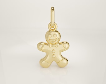 14K Solid Gold Gingerbread Man Charm Necklace, Tiny Bakery Pendant, Delicate Handmade Jewelry