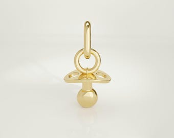 14K Solid Gold Baby Pacifier Charm Necklace, Tiny Pacifier Pendant, Minimal Handmade Symbolic Jewelry