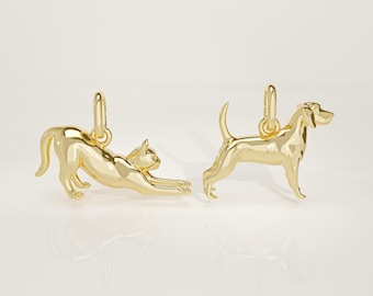 14K Solid Gold Custom Realistic Pet Charm: Handmade Dog and Cat Mini Necklace Pendant