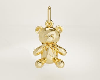 10k & 14K Solid Gold Teddy Bear Plushie Charm: Handmade Realistic Mini Necklace Pendant