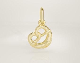 14K Solid Gold Pretzel Charm, Handmade Minimalist Pendant