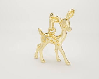 14K Solid Gold Baby Deer Charm Necklace, Tiny Fawn Pendant, Minimal Handmade Jewelry
