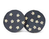 Leather and Cork Hand Stamped Coasters.  Gold Stars on Navy Leather. Galaxy. Constellation.  Mug Coaster. Home Decor.