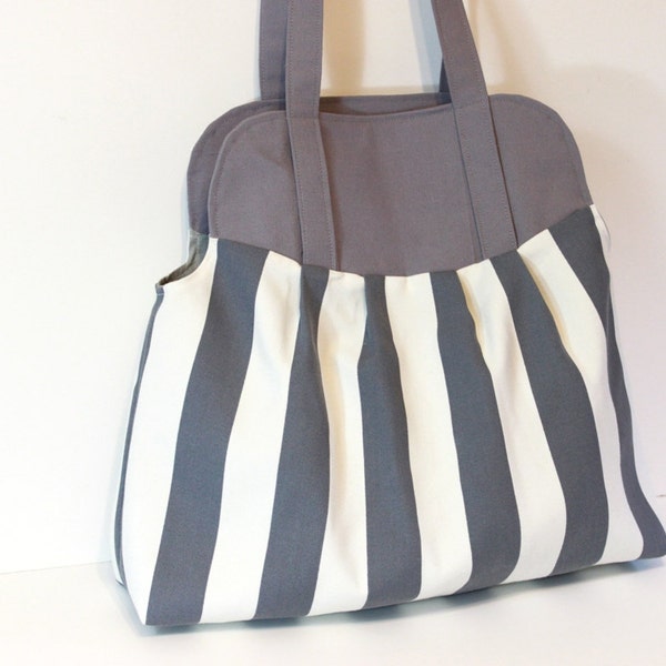 Nautical Striped Show Off Bag. Large Purse. Oversize Handbag. Summmer Fashion. Summer Accessory. Women Fashion. For Her. Gray and White.