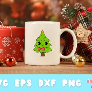 Kawaii Christmas Tree SVG, Christmas tree clipart PNG, Christmas, Cute, Cartoon, Squishmallow style, Anime, Japanese, Seasonal, eps, dxf