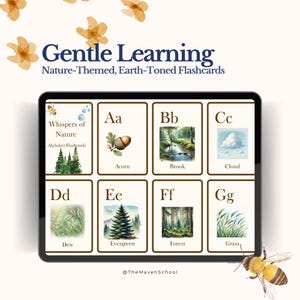 Natur Alphabet Karteikarten | Erdton Aquarell ABC Karten für Vorschul- und Heimschullernen
