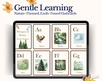 Tarjetas didácticas del alfabeto de la naturaleza / Tarjetas del alfabeto con acuarela en tonos tierra para el aprendizaje en edad preescolar y en el hogar