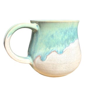 Drippy Turquoise Mug,cream & teal gradient flow,hand painted handmade ceramic mug,Irish pottery made in Ireland ceramic belly mug great gift