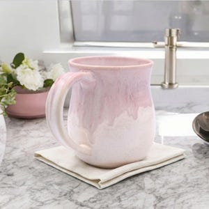 Handmade Irish Pottery Mug: Pink Drippy Glaze, Ceramic Coffee Cup
